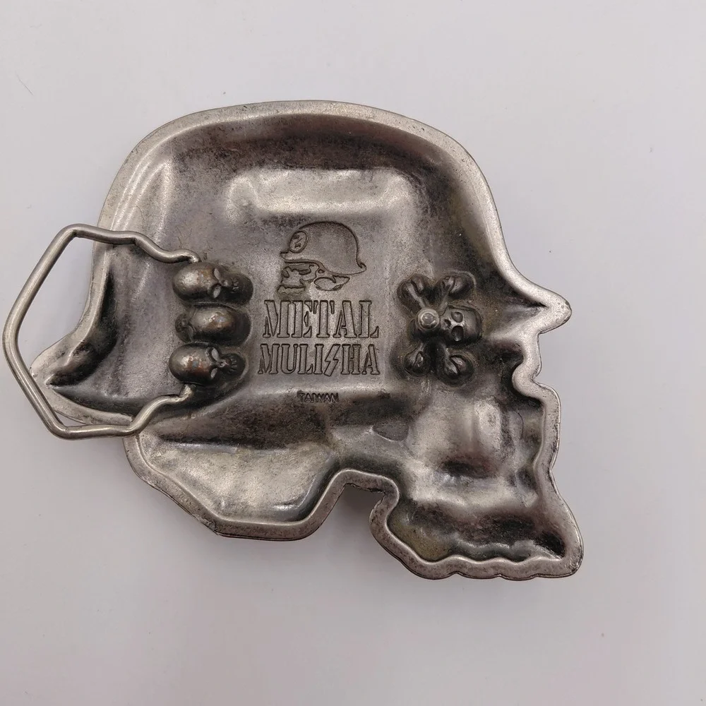 Metal Mulisha Skull Helmet Belt Buckle Silver Tone Motocross Logo Y2K Streetwear